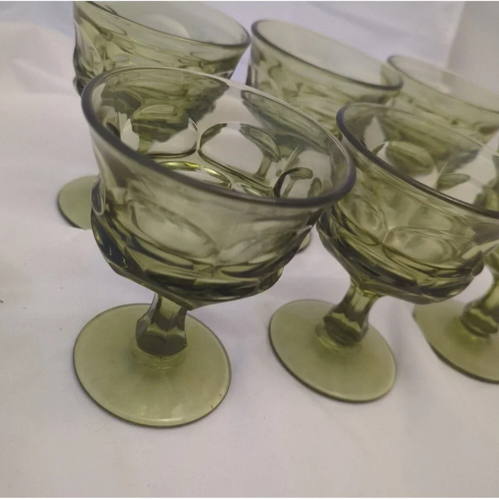 Set of 6 Vintage Fostoria Argus Olive Green Champagne Sherbet Goblets HFM MCM